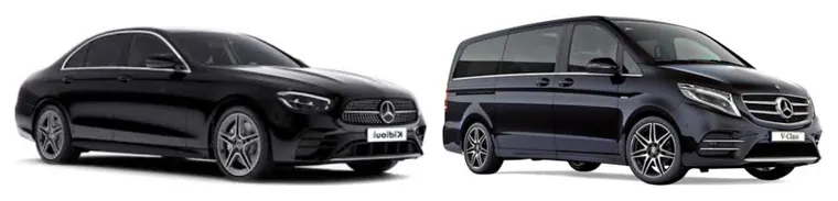 Black premium saloon and premium van seen from three-quarter view