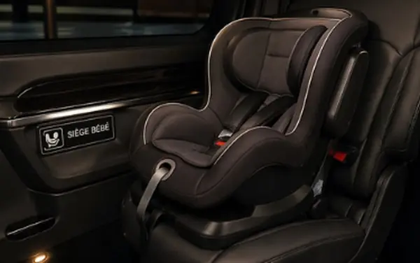 Siège auto bébé installé à l'arrière d'un taxi AlloTaxi