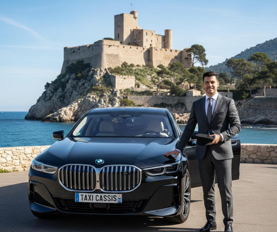 taxi cassis - chauffeur professionnel avec paysage côtier méditerranéen